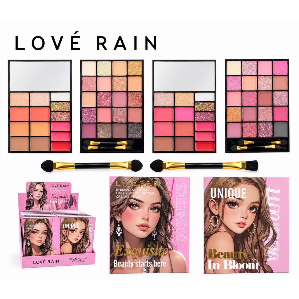 Paleta de Maquiagem Love Rain Completa Multifuncional Sombras Blush Iluminador Contorno Batom