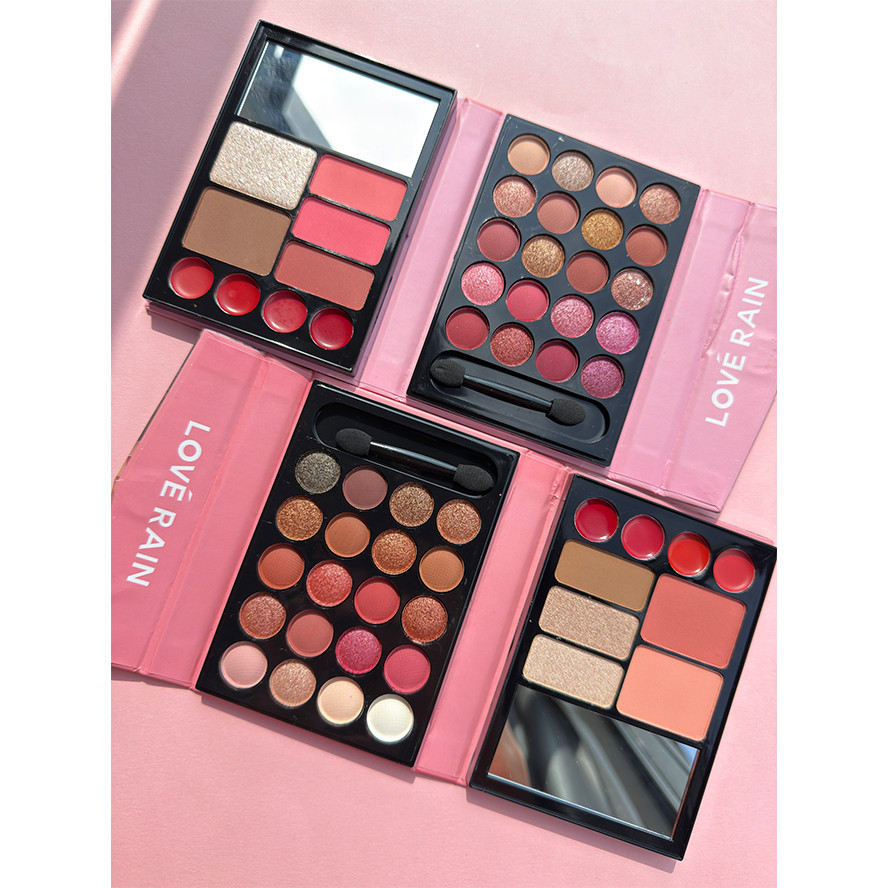 Kit 02 Love Rain Paleta Multifuncional de Maquiagem – Sombras, Iluminador, Contorno e Blush em um Só Estojo
