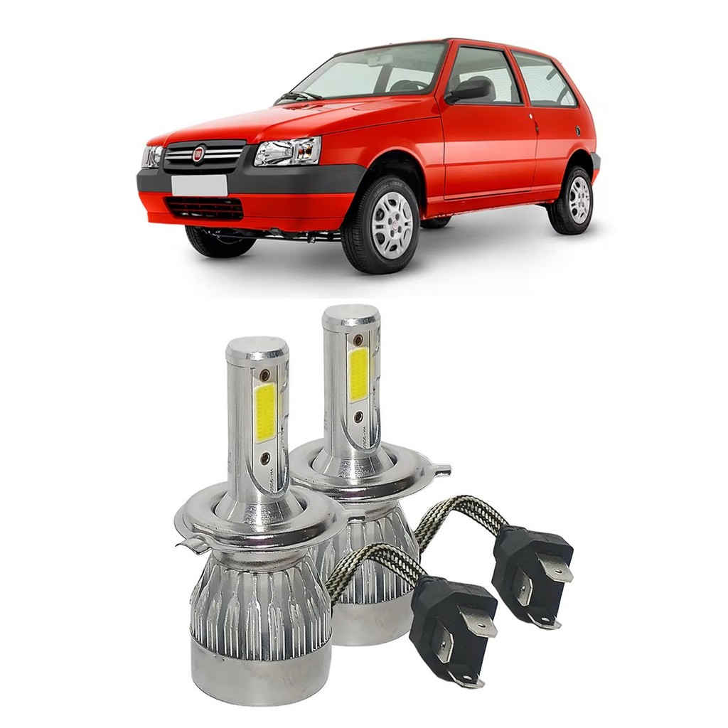 Par Lampada Super LED Farol Fiat Uno 2005 2006 2007 2008 2009 2010 2011 2012 2013 2014 6000k H4