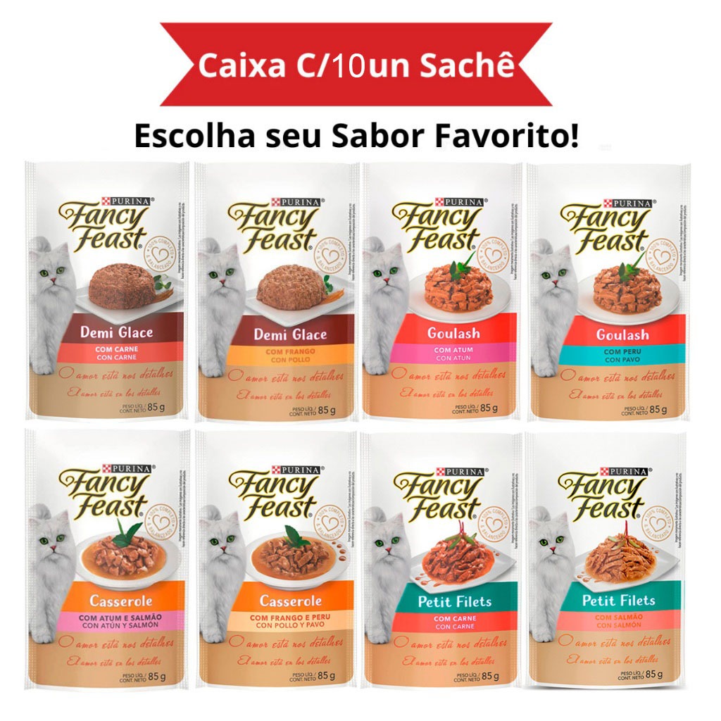 Kit 10 Units. Fancy Feast Nestlé Purina Wet Food Sachet 85g Adults - Various Flavors