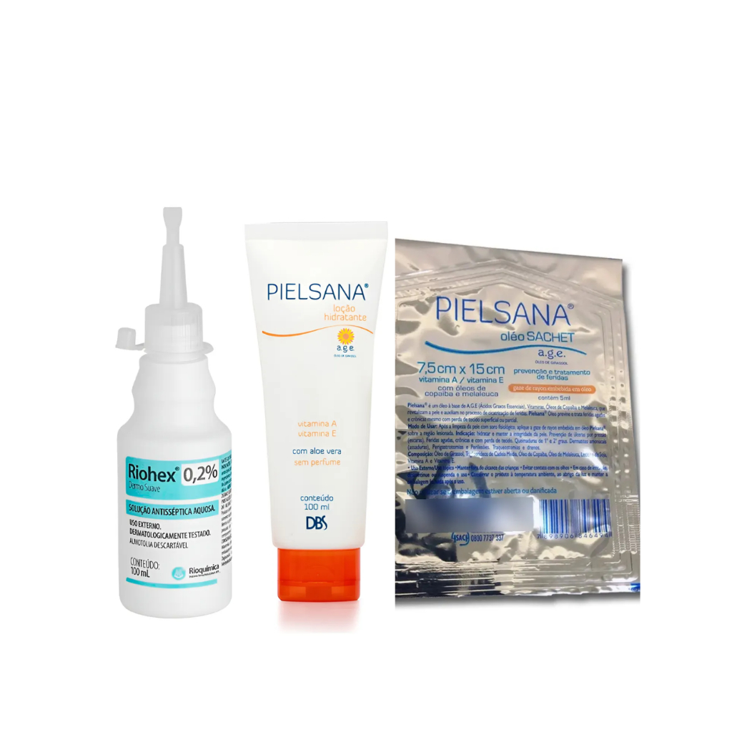 Kit Clorexidina Aquosa 100ml +loção Neutra 100ml+ 1 sachet gaze de rayon 7,5x15cm