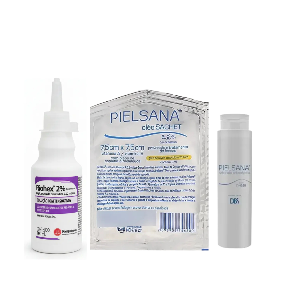 Kit sabonete pielsana + Riohex clorexidina 2% +sachet gaze de rayon 7,5 x7,5