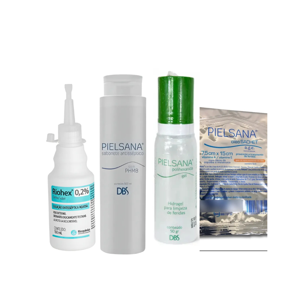 Kit Clorexidina aquosa 0,2% + sabonete antisseptico 100ml +hidrogel 50ml + Sachet 7,5x15cm