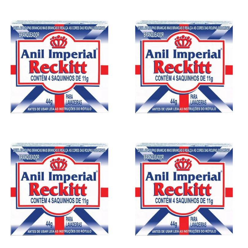Kit C/4 Anil Imperial Sachet Reckitt Branqueador De Roupas 44g