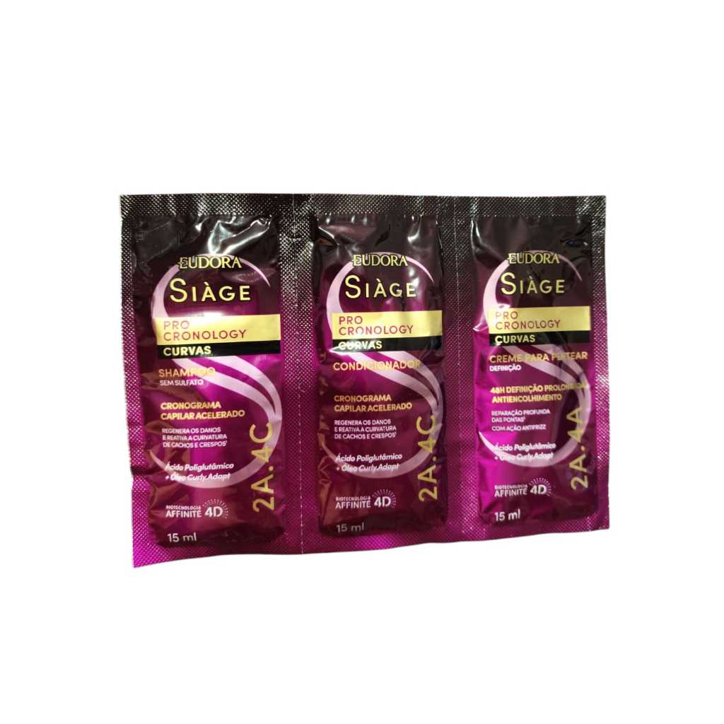 Kit Sache Eudora Pro Cronology Curvas Shampoo Condicionador Creme de Pentear Tratamento Capilar Sachêt para Cacheados