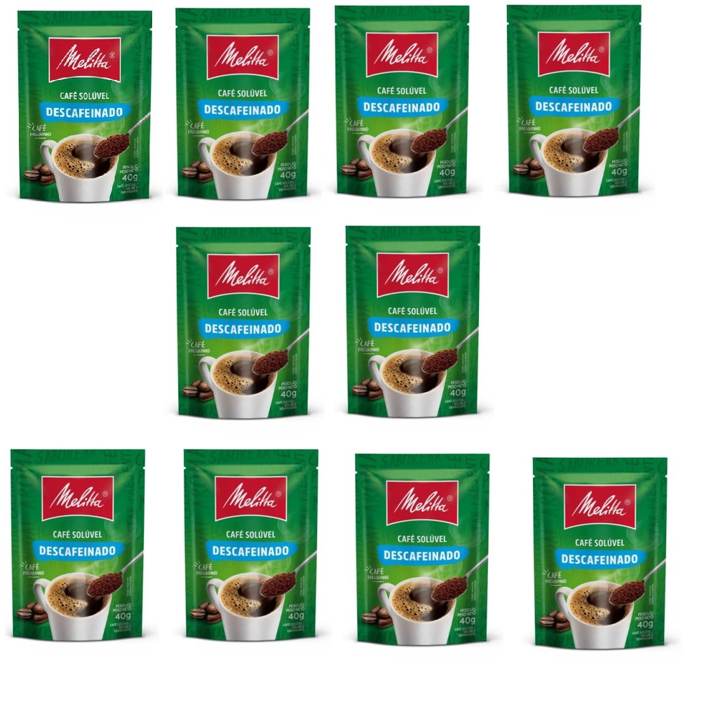 Kit 10 Cafés Solúvel Descafeinado Sachet 40g cada Melitta
