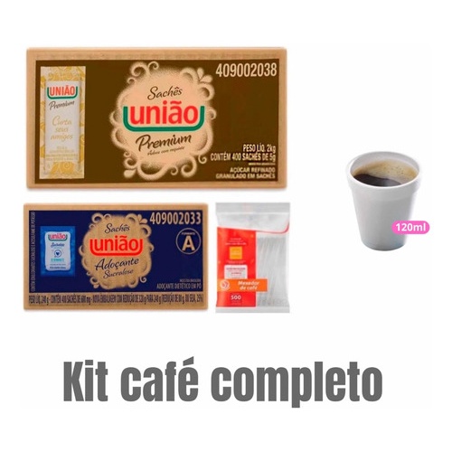 Kit Recepção Açúcar + Adoçante Sachet + Copo Isopor E Mexedor