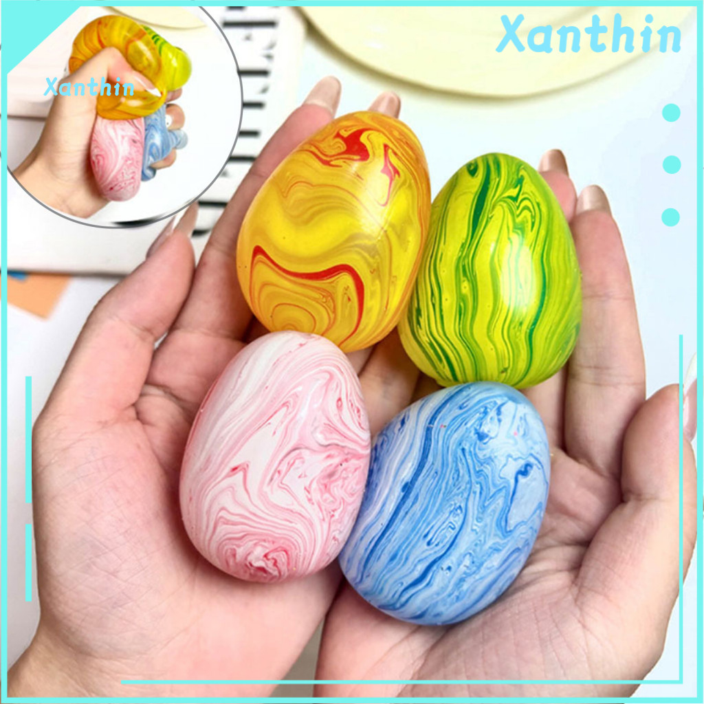 Stress Relief Egg Toy 4 Pcs Marbled Balls – Slow Colorful Fidget Toys for Anxiety Easter Squeeze Kids Adults Relaxatio