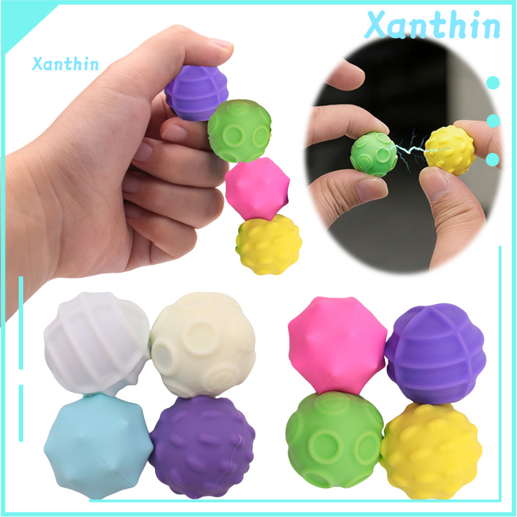 Silicone Ball Fidget Toy Baby 4 Pcs Magnetic Balls Stress Relief for Adults Teens – Desk Accessory with Fun Textures P