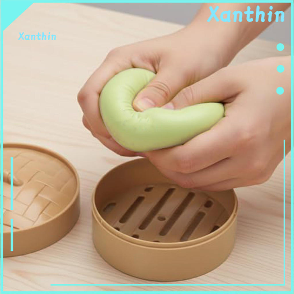 Steamed Bun Toy Simulated 2pcs Squishy with Steamer – Slow Stress Relief Dumpling Fidget Ball for Kids Adults Relaxati