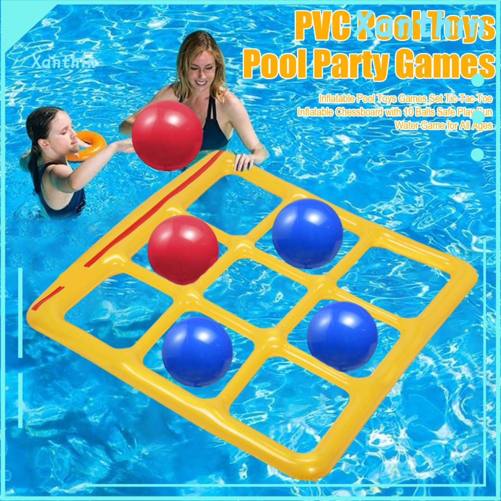 Chessboard Pool Toy Tic-tac-toe Game Set with 10 Balls – Safe Fun Water for Kids Adults Outdoor for Family Party Play