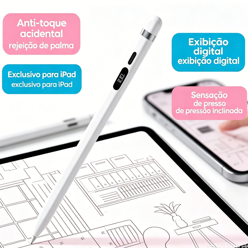 Caneta Stylus 2ª Geração Carga Magnética Sem Fio | Universal para Celulares e Tablets, Rejeição de Palma e Pressão
