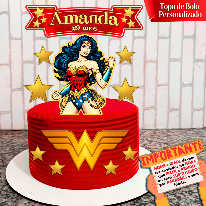 Topper Topo de Bolo Personalizado Mulher Maravilha