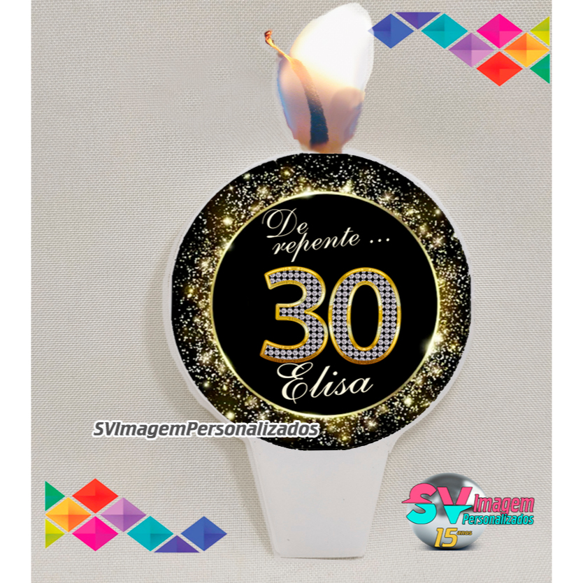 Festa para mulher de repente 30 ou 40 ou 50 ou 60 vela de aniversário personalizada para bolo