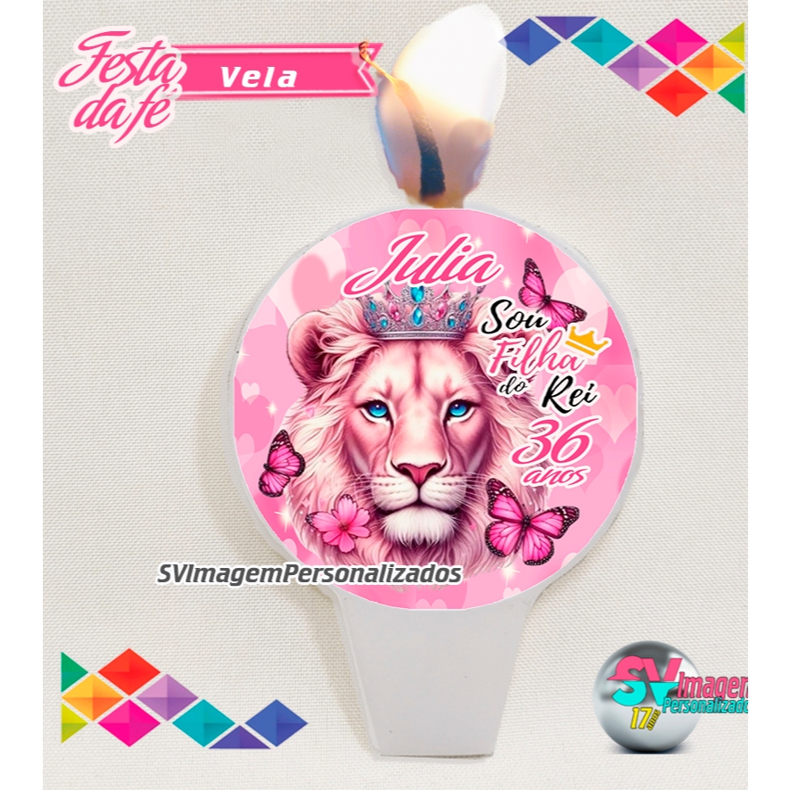 Festa Evangélica Vela de Aniversário Personalizada Mulher Leoa de Judá Filha do Rei Envio Rápido