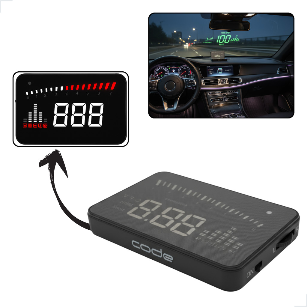 Display Digital HUD Code Automotivo Velocímetro E Contagiro Para Carros Com OBD2