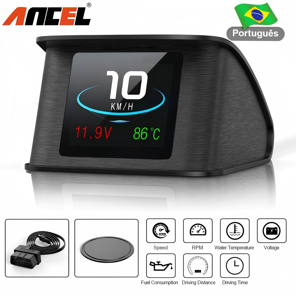Obd2 Medidor Digital Inteligente P10 pro Head Up Display on Board Computador Velocímetro Digital Vários Idiomas Alarme