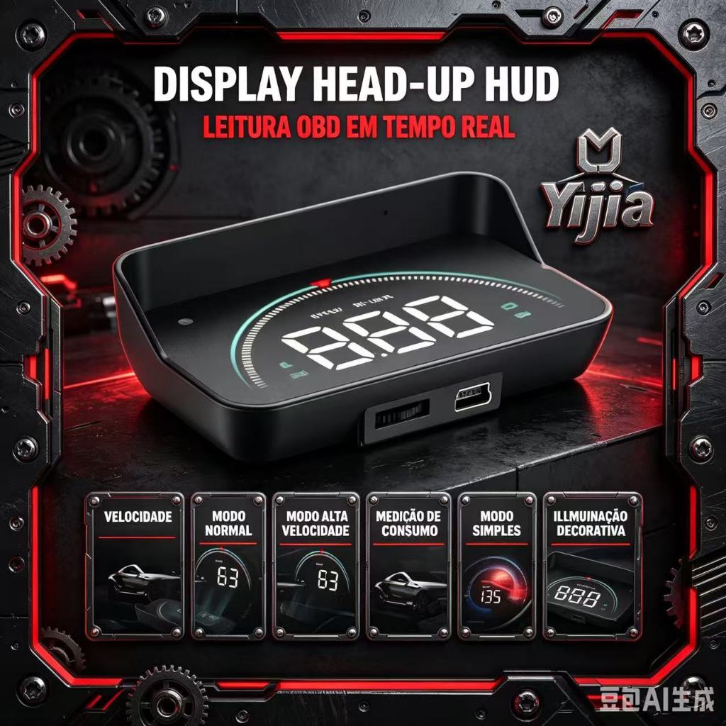 HUD Plug and Play: Projeta no Para-brisa. Display Digital OBD2 com Alarmes!