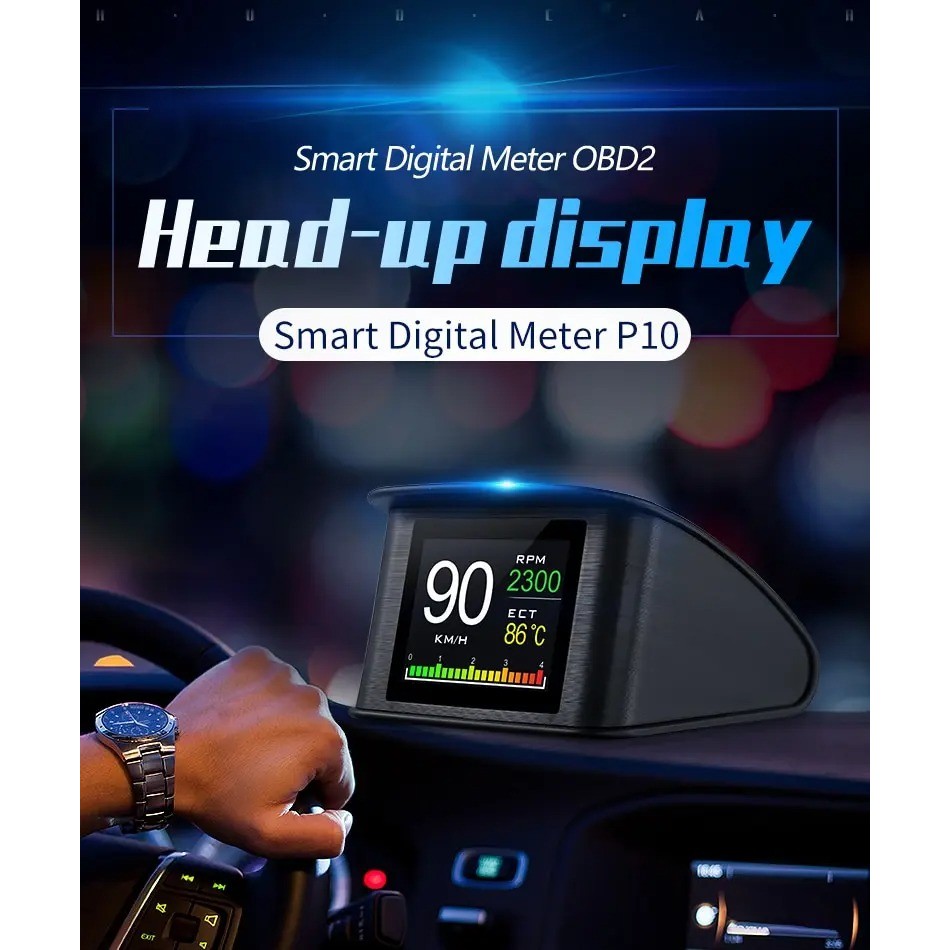 HUD HUD HUD Display P10 Carro LCD Cronômetro Velocímetro Turbo Pressão OBD2 Medidor HUD multifuncional