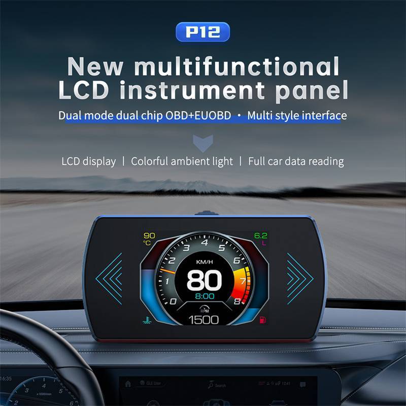 LTBR P12S Carro OBD2 Head Up Display Sistema Duplo Para HUD OBD Medidor De Inteligente Digital Velocidade Combustível Le
