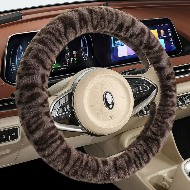Comfortable Driving Steering Wheel Cover Cozy Accessory Winter for 37.5-38.5Inch Car Wheels Soft Fuzzy Plush Auto PVC R4