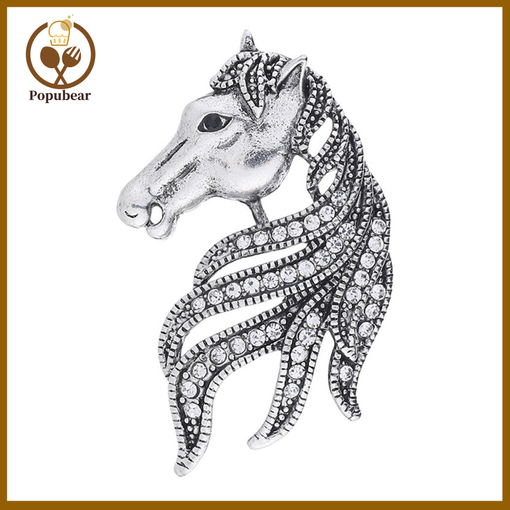 Horse Head Shape Pin Retro Rhinestone Brooch for Women Men Zinc Alloy Lapel Stylish Jewelry Accessory Perfect Gift for S