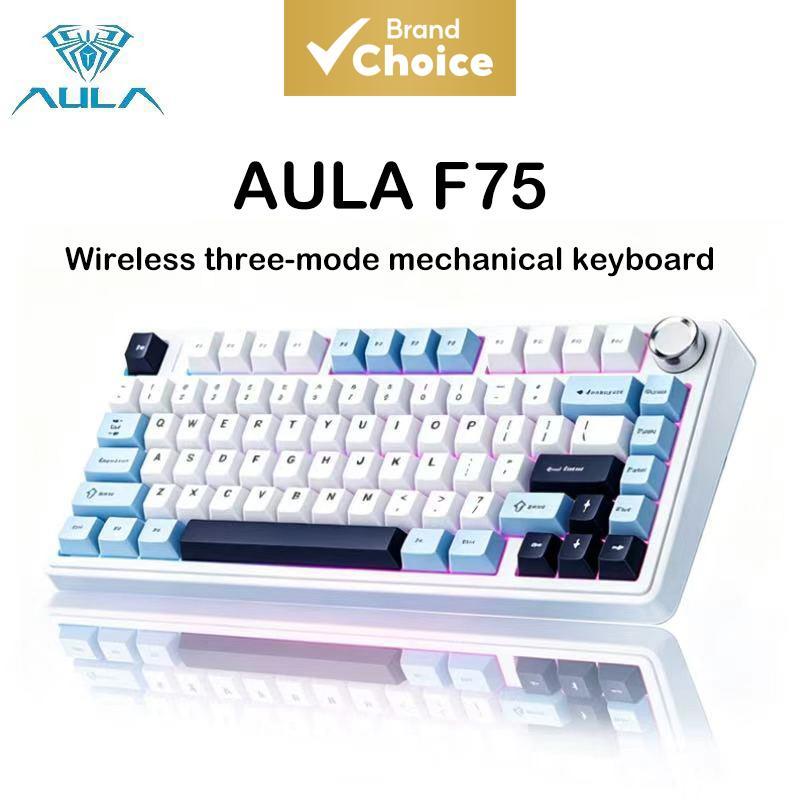 Teclado Mecânico AULA F75 Tri Modo RGB Wireless Hot Swappable Bluetooth Gasket Montado 75% Ergonômico Personalizável