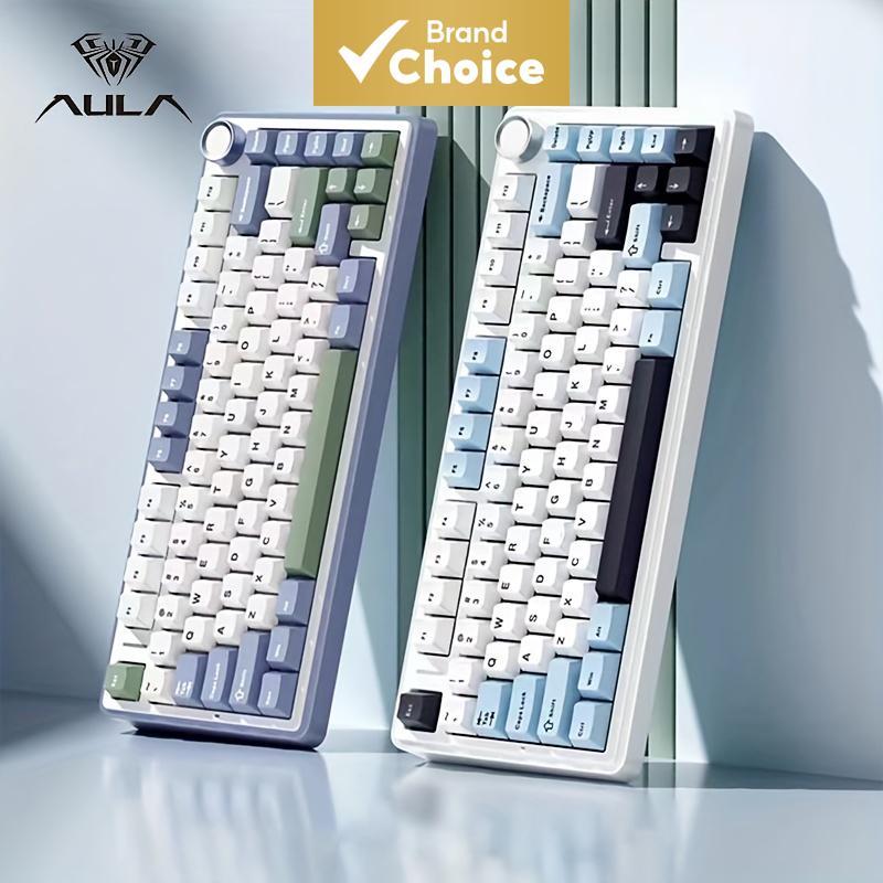 Teclado Mecânico AULA F75 2.4G Bluetooth Wireless com Fio para Jogos RGB 75% Layout Estrutura de Junta Estrutura Quente