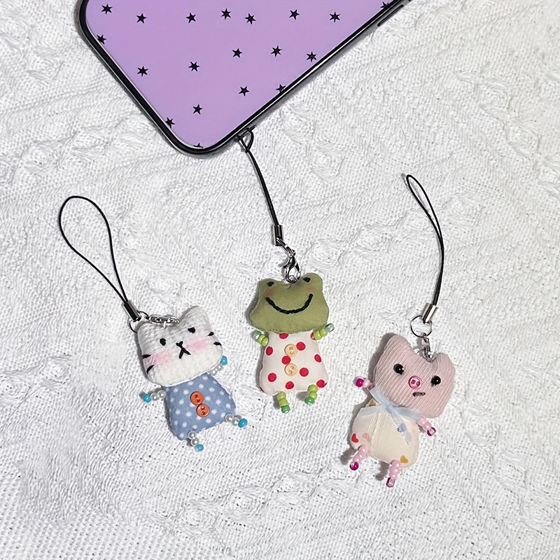 Bonito Sapo Porco Gato Pingente Chaveiro Para Mulheres Design Simples Telefone Corda Corrente Adorável Animal Saco Carro