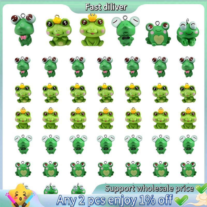 48 Pçs Sapo Encantos Para Fazer Jóias Em Massa Bonito Animal Pingentes Verde Chaveiro Pequenas Fazendo
