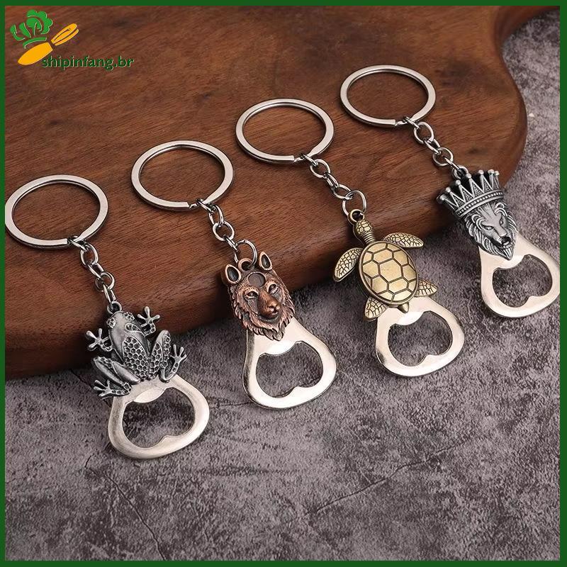 SPF Animal Em Forma De Abridor De Garrafa Chaveiro Retro Bronze Metal Sapo Lobo Tartaruga Leão Pingente Para Saco Decora