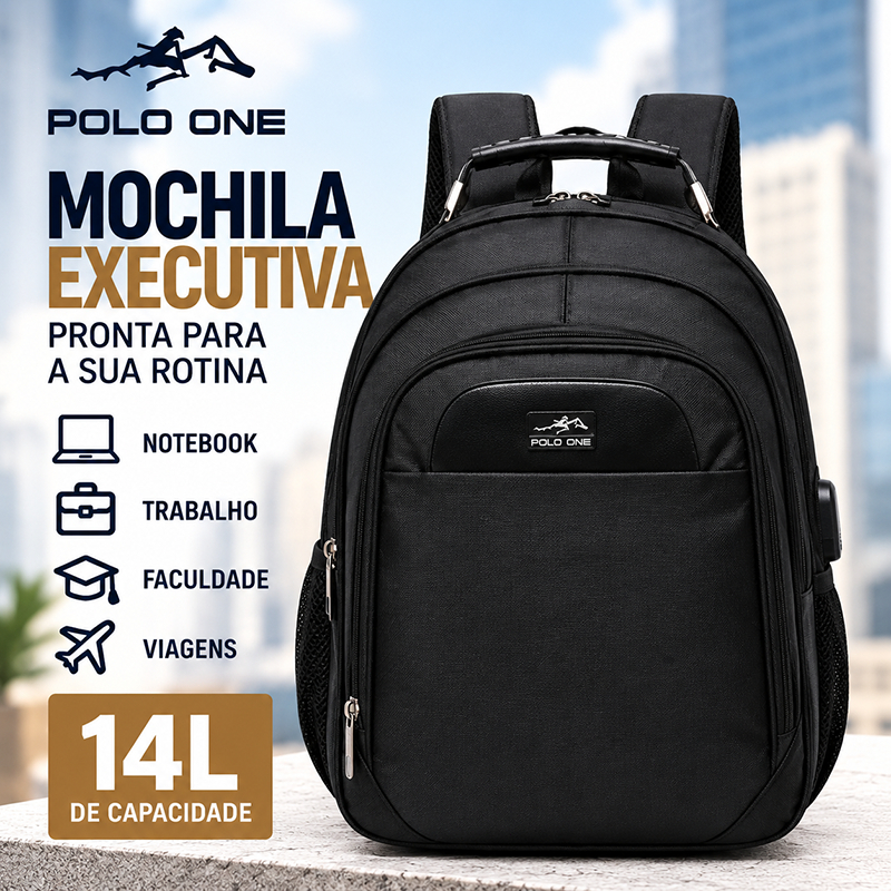 Mochila Masculina Polo One Executiva Trabalho Notebook Reforçada Resistente 14L