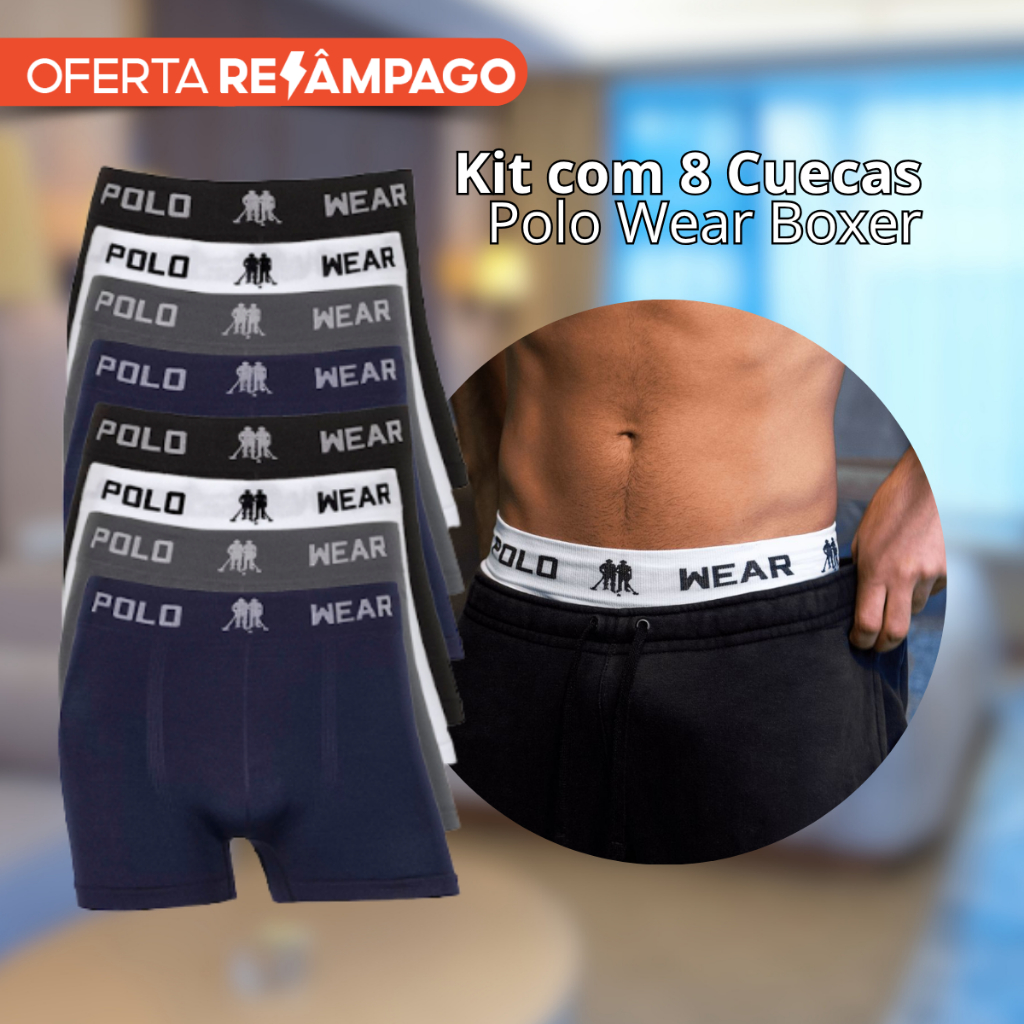 Kit 8 Cuecas Polo Wear Boxer Elástico Masculina Microfibra Lisa Sortidas Confortável Adulto Original