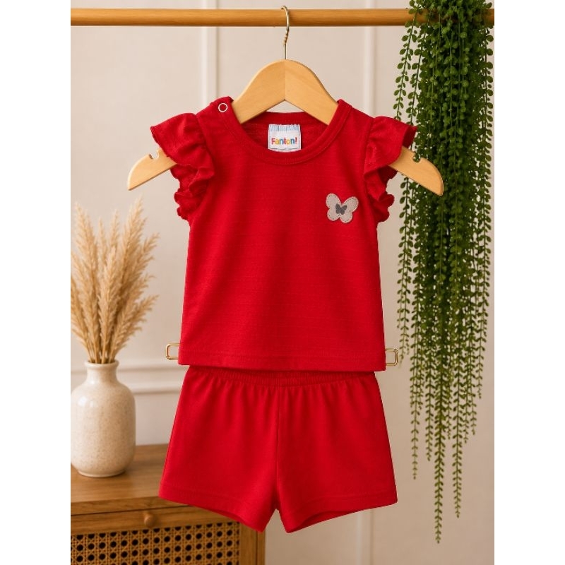 Conjunto bebê menina blusinha Istambul 100% pol fiado vortex; e shorts cotton liso 96% algodão 4% elastano