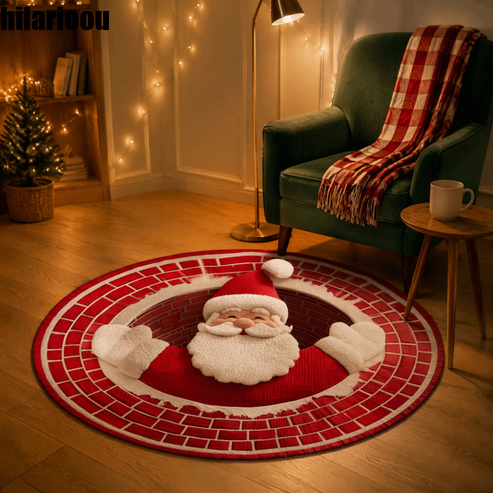 HILARIOOU Tapete Redondo Vortex , De Ilusão 3D De Papai Noel De 80 Cm E 31.5 Pol . Antiderrapante De Natal