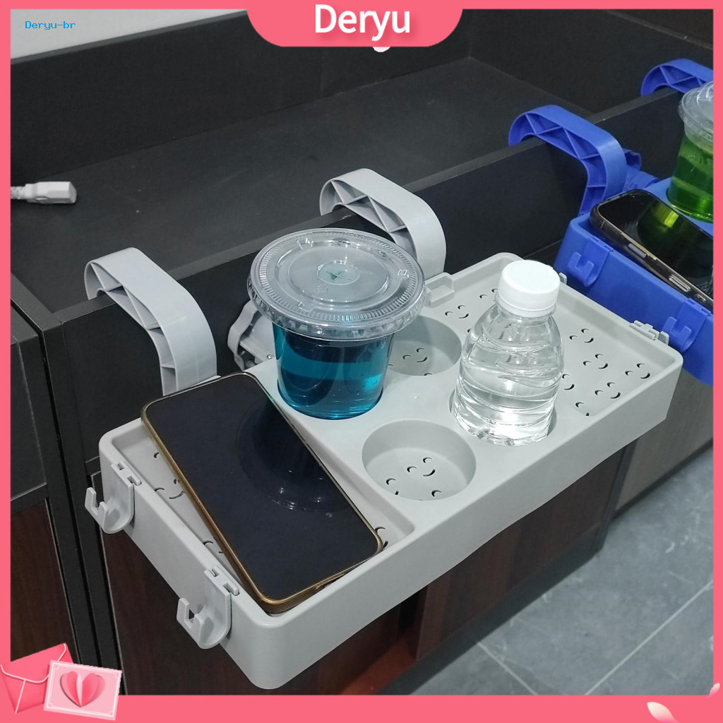 Desk Cup Holder Rotating Clamp Storage Tray Poolside Basket with Drainage Holes – Adjustable Durable Plastic Organizer