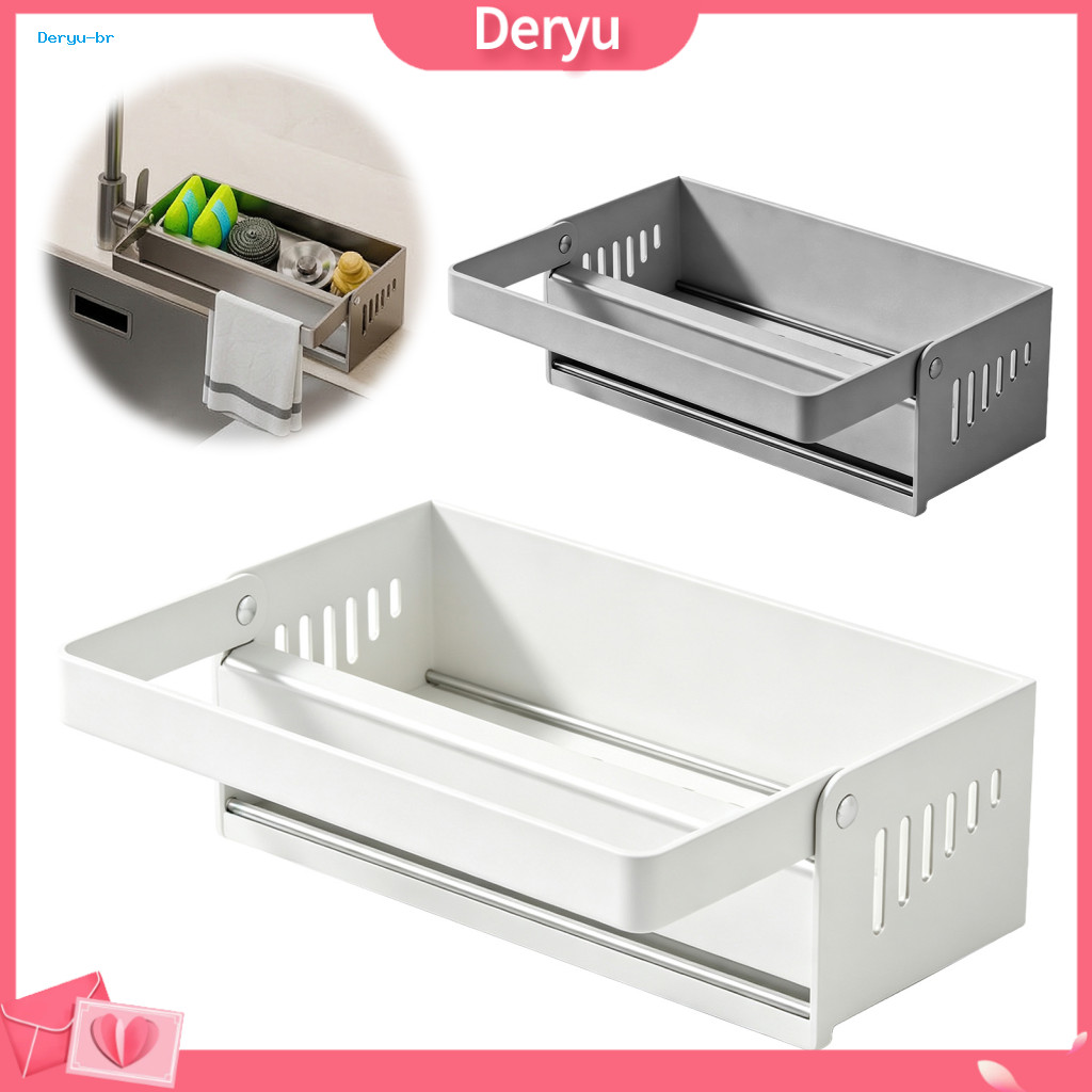 Rust Resistant Sink Rack Organizer Storage with Foldable Towel Holder Durable Carbon Steel Tray Suction Cup Fixation Slo