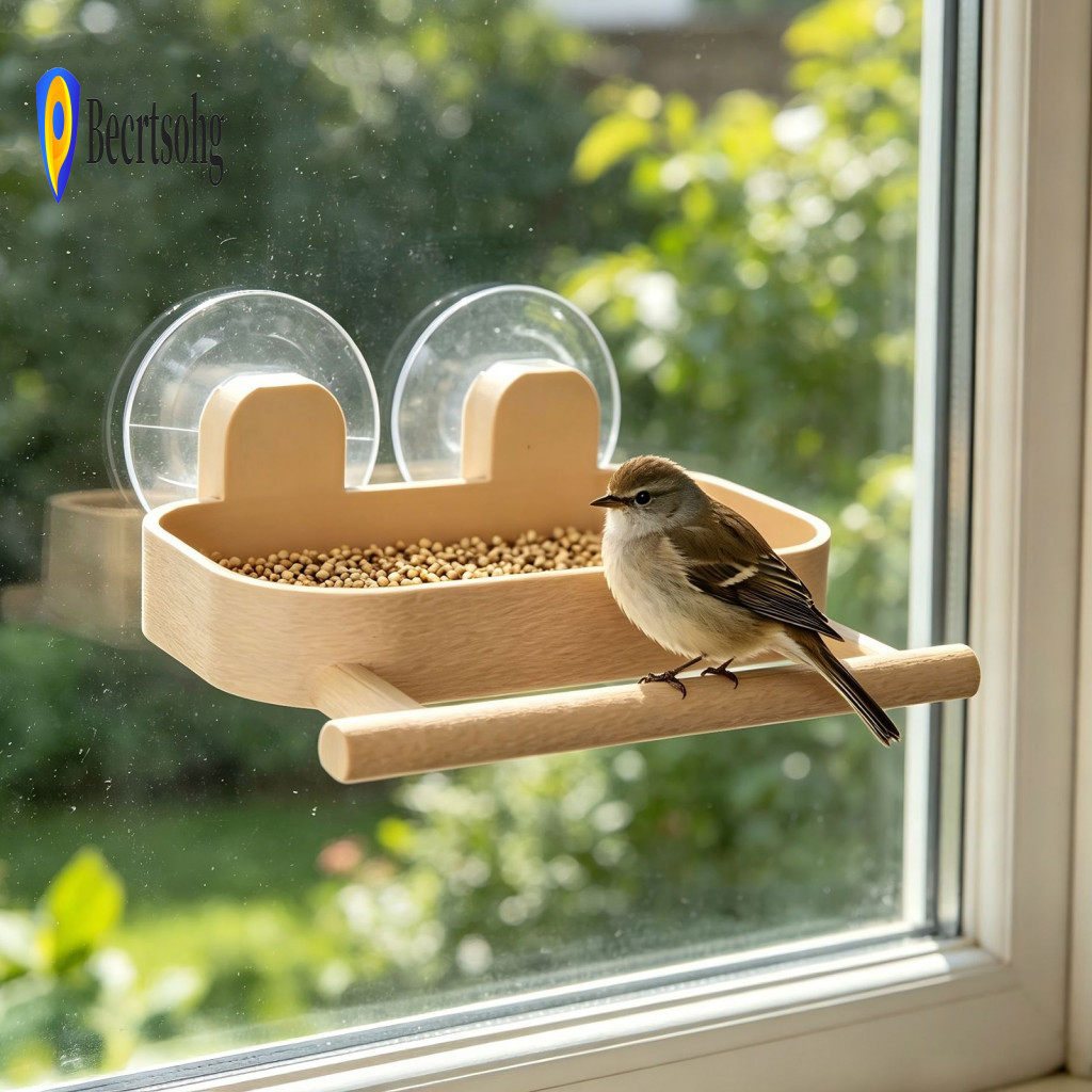Outdoor Wild Bird Feeding Station Window Hummingbird Feeder with Suction Cups Leak-proof Plastic Nectar Tray and Perch E