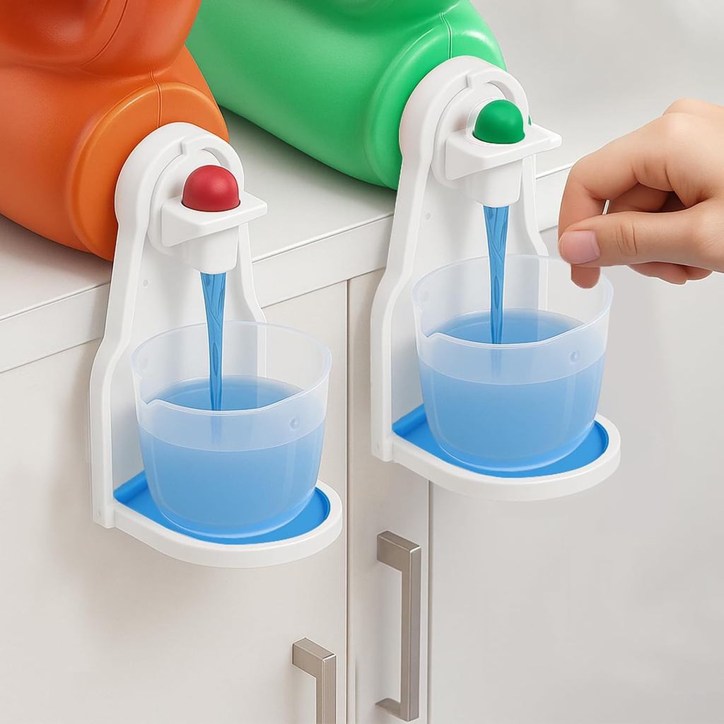 Laundry Detergent Cup Holders – Drip Tray for Liquid Detergent Bottles, Leak-Proof Laundry Room Organizer to Prevent Mes