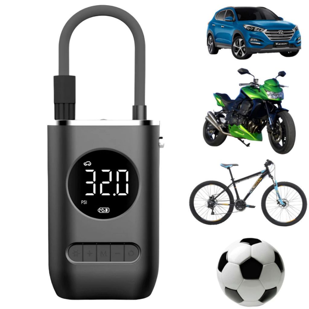 Bomba de Ar Digital Mini Compressor Calibrador de Pneus Carro Moto Bike Com Lanterna Led Portátil