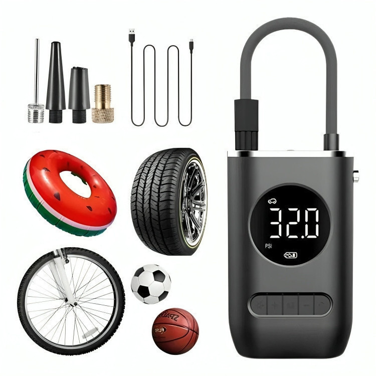 Bomba De Ar Digital Mini Calibrador Compressor De Pneus Carro Moto Bike Com Lanterna Led Portátil 1