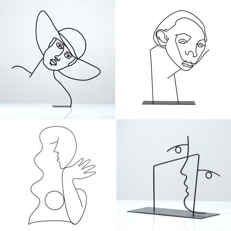 Nordic minimalist handmade geometric abstract hollow female sculpture figure ornament for model home desktop decoration