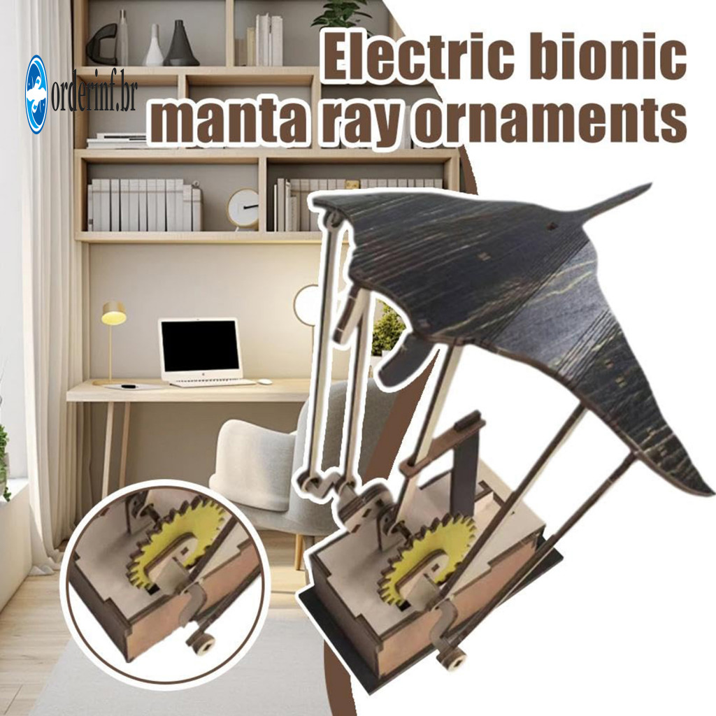 Natural Wood Manta Ray Sculpture Automaton Decor Handmade Wooden Electric Ornament – Bionic Mechanical Ocean Unique Ho