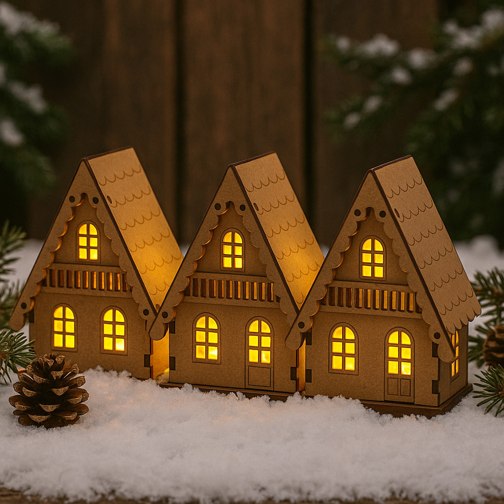 Mini Casinha Natalina em MDF Kit de Montar com 3 unidades enfeite arvore natal