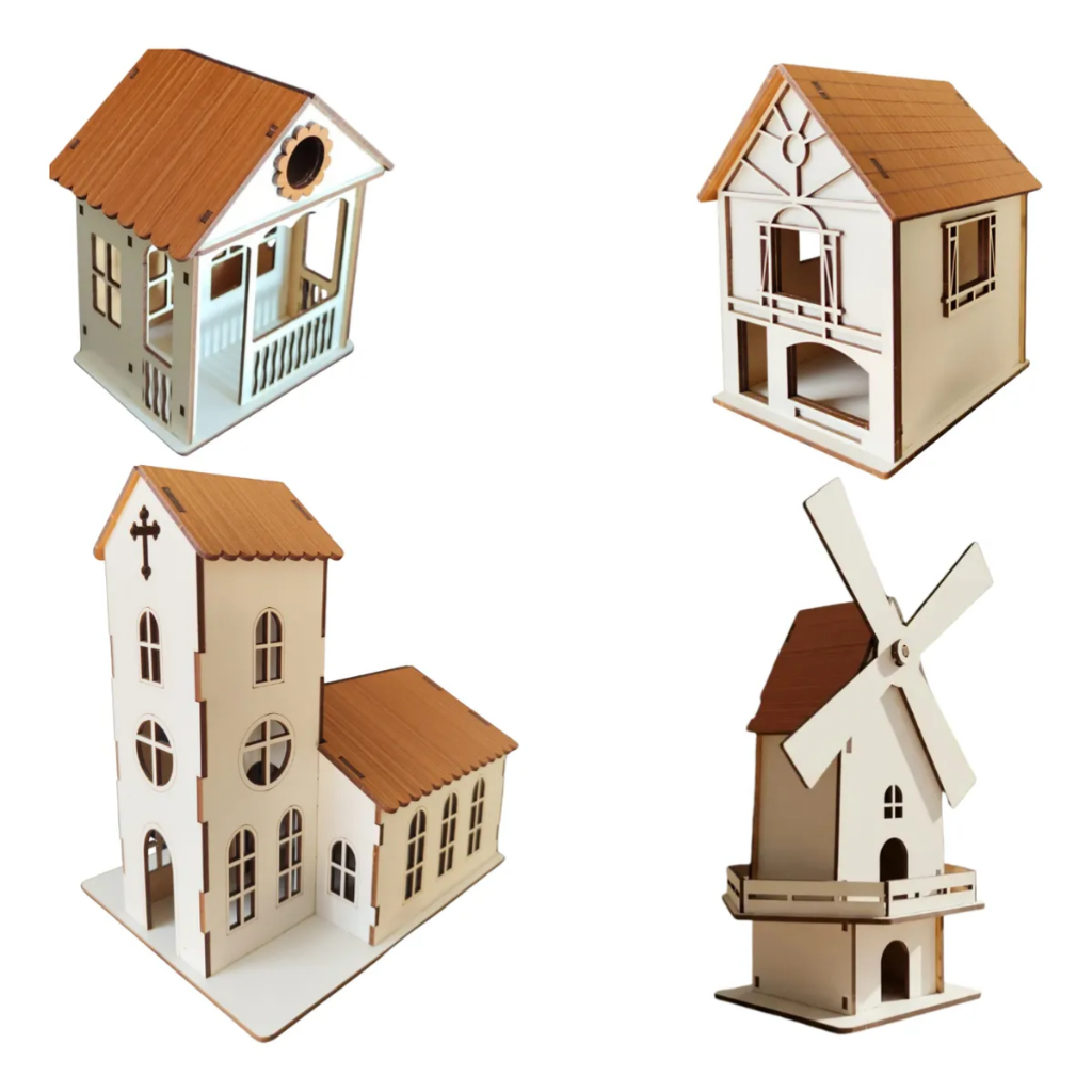 Kit 4 Casinhas Decorativas Mdf Luxo- Encanto E Charme BrancoKit 4 Casinhas Decorativas Mdf Luxo- Encanto E Charme Branco