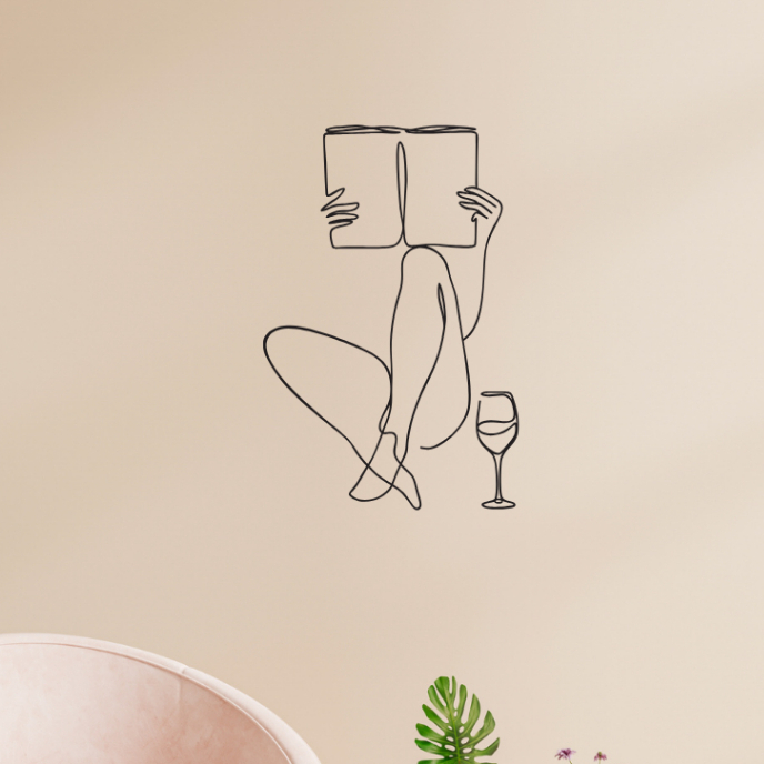 Quadro Decorativo Mulher Livro Tomando Taça Vinho Mdf 3mm Decoração quarto mulheres leitura