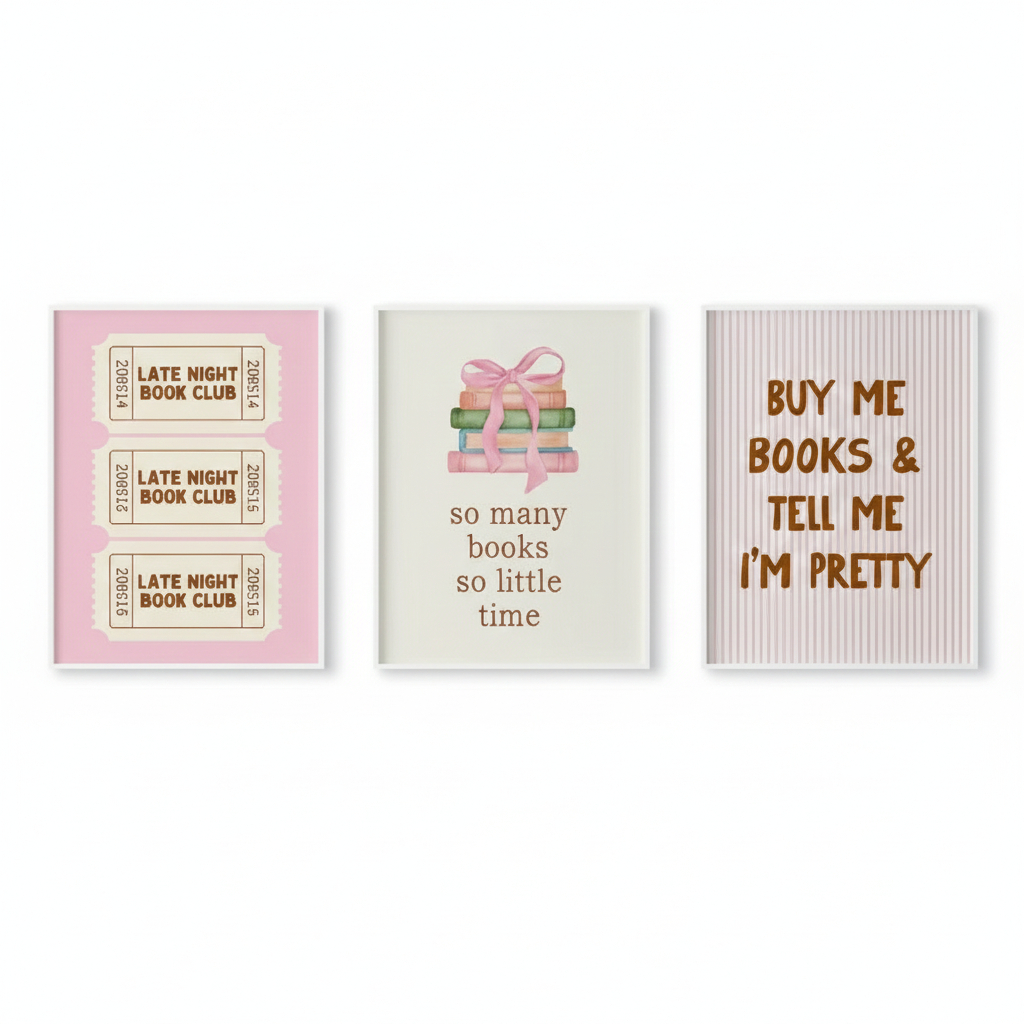 Quadros decorativos Livros estética rosa (3 peças)