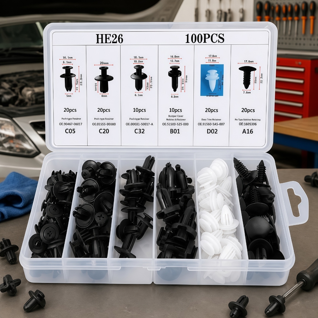 Kit 100 Clip Automotive Clamp Car Fastener Hybrid Clip Fixing Clips Bumper Pin Parts