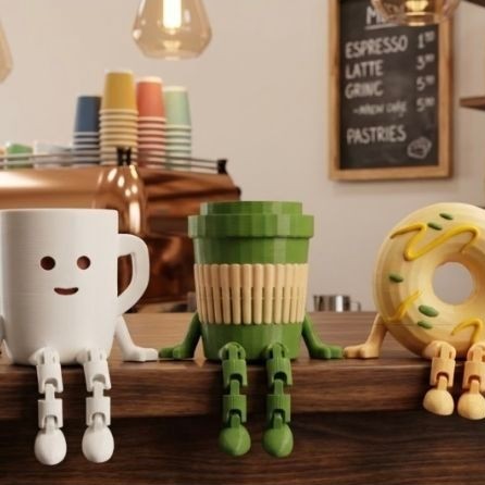 Boneco Articulado De Prateleira Café e Donut Enfeite Decorativo Criativo Para Cantinho Do Café Nicho Mesa