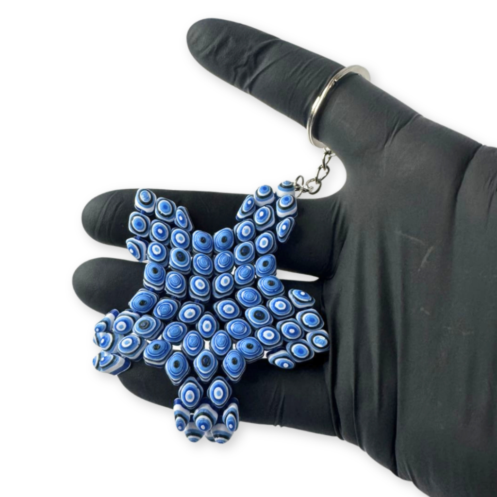 Chaveiro Estrela do Mar Articulada | Olhos Gregos Azul | Amuleto Decorativo Estiloso e Flexível